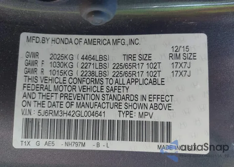 2016 Honda Cr-V Se from USA, damaged, VIN 5J6RM3H42GL004641